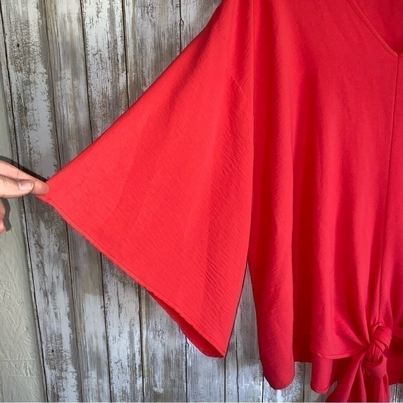 Jodifl Oversized Pink Wide Sleeve Tie Bottom Blouse - Picture 4 of 6